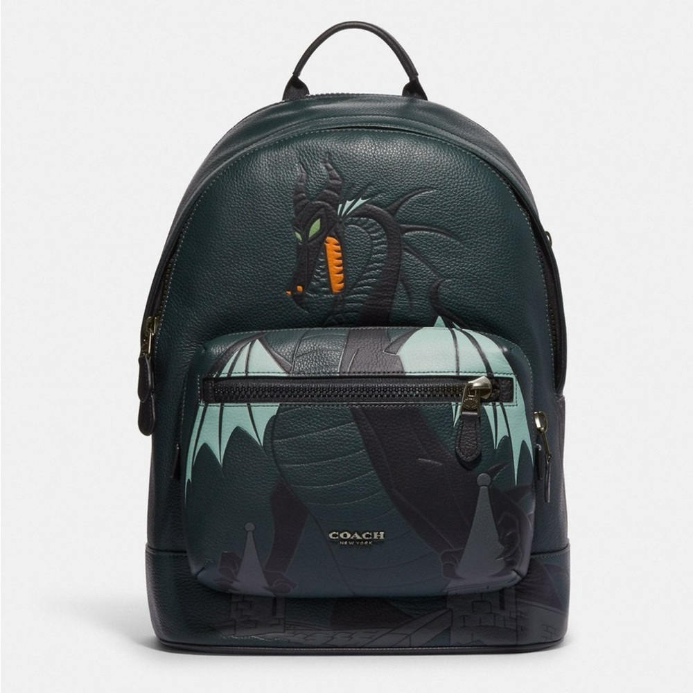 Disney X Coach West Backpack With Maleficent Dragon Motif CC043 NWT Pine Green